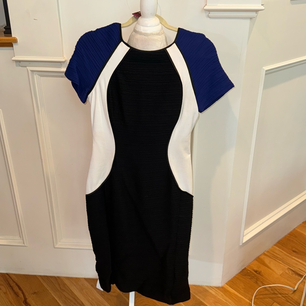 Black White And Blue Color Block Dress + Shapeware